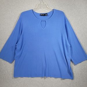 Maggie Barnes Pullover Sweater 4X Blue Rayon Blend Keyhole Neck 3/4 Sleeve